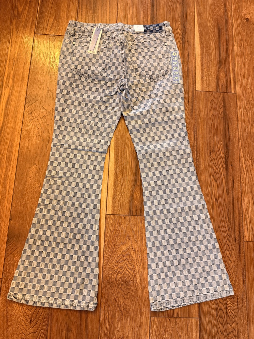 Grace Checkerboard Knit Lounge Pants in Blue and Gray